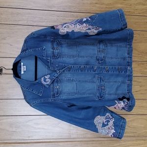 Vintage Silhouette Denim Jean Jacket Floral Embroidery Wmns 16